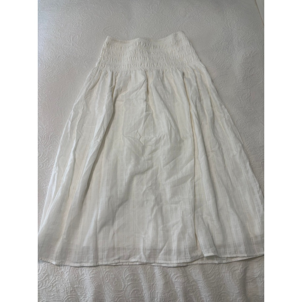 Feminine White Smocked Waist Midi Skirt Cotton Textured Boho Small 4-6